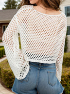 Openwork Round Neck Long Sleeve Cover Up