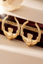 Gold Retro Claddagh Hoop Stainless Plated Earrings
