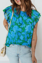 Floral Print Ruffled Sleeve Summer Blouse