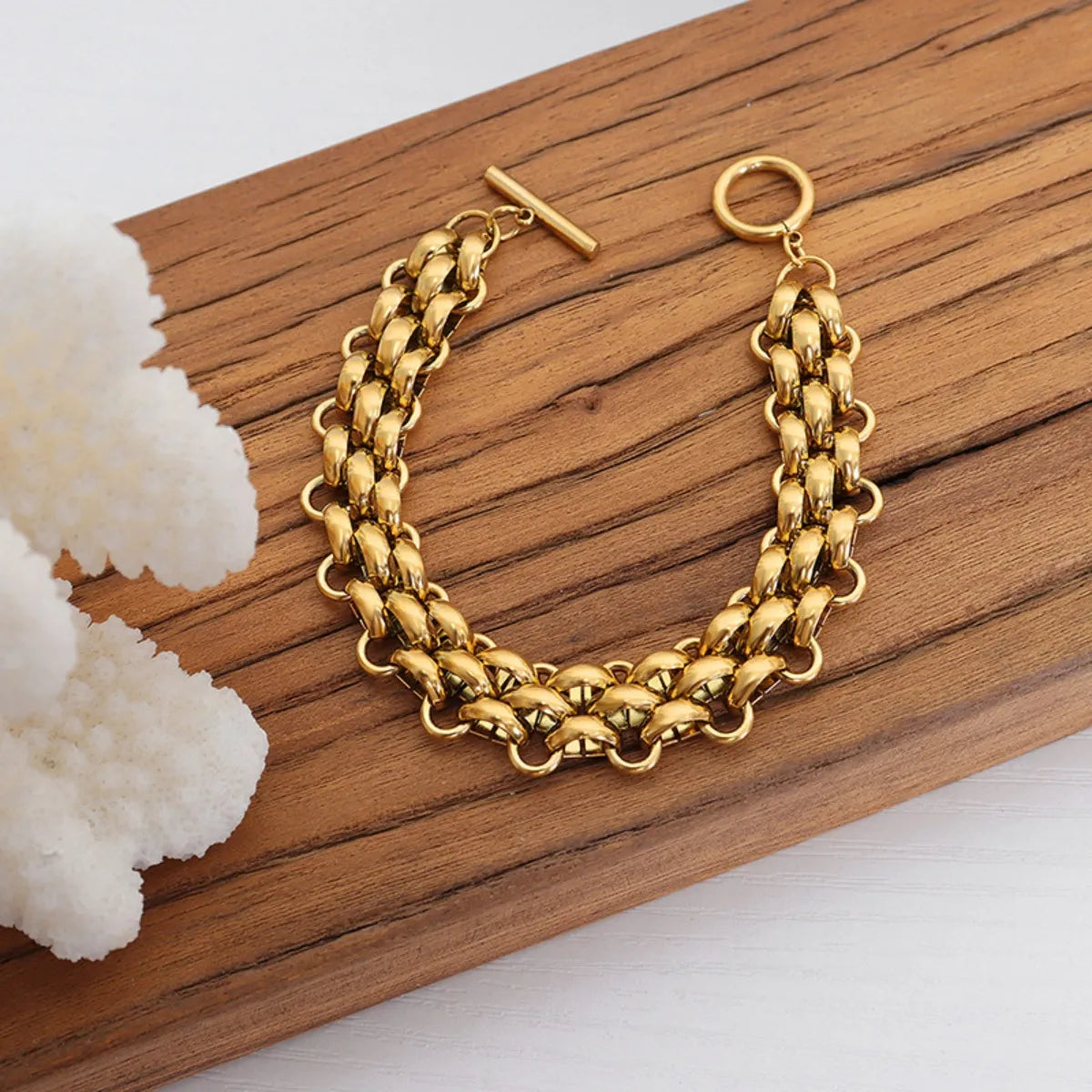 Gold Chain Link Jewelry Set with Necklace and Bracelet