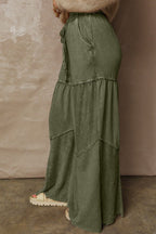 Mineral Wash Patchwork Tiered Wide Leg Pants