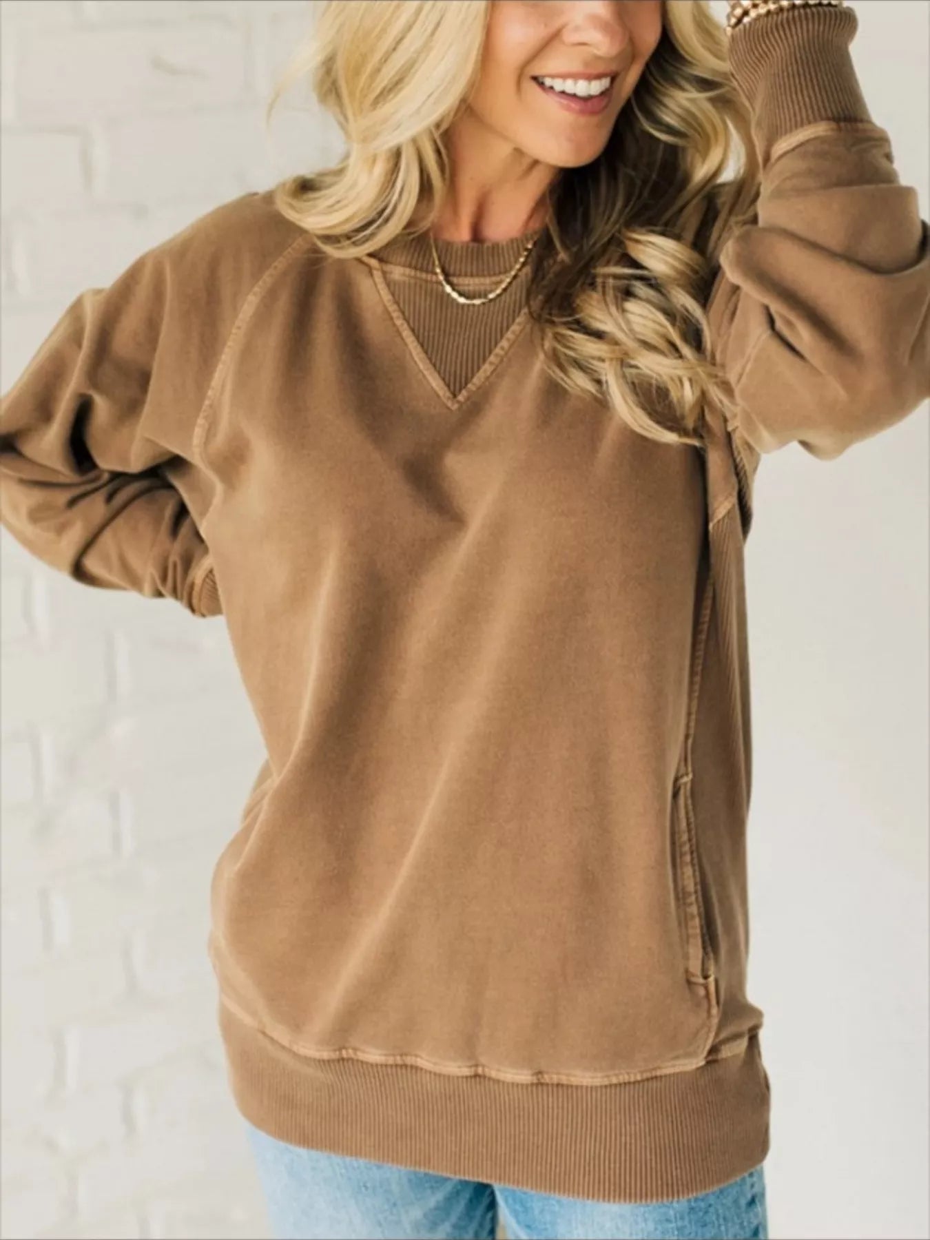 Full Size Crew Neck Raglan Sleeve Sweatshirt Plus Size