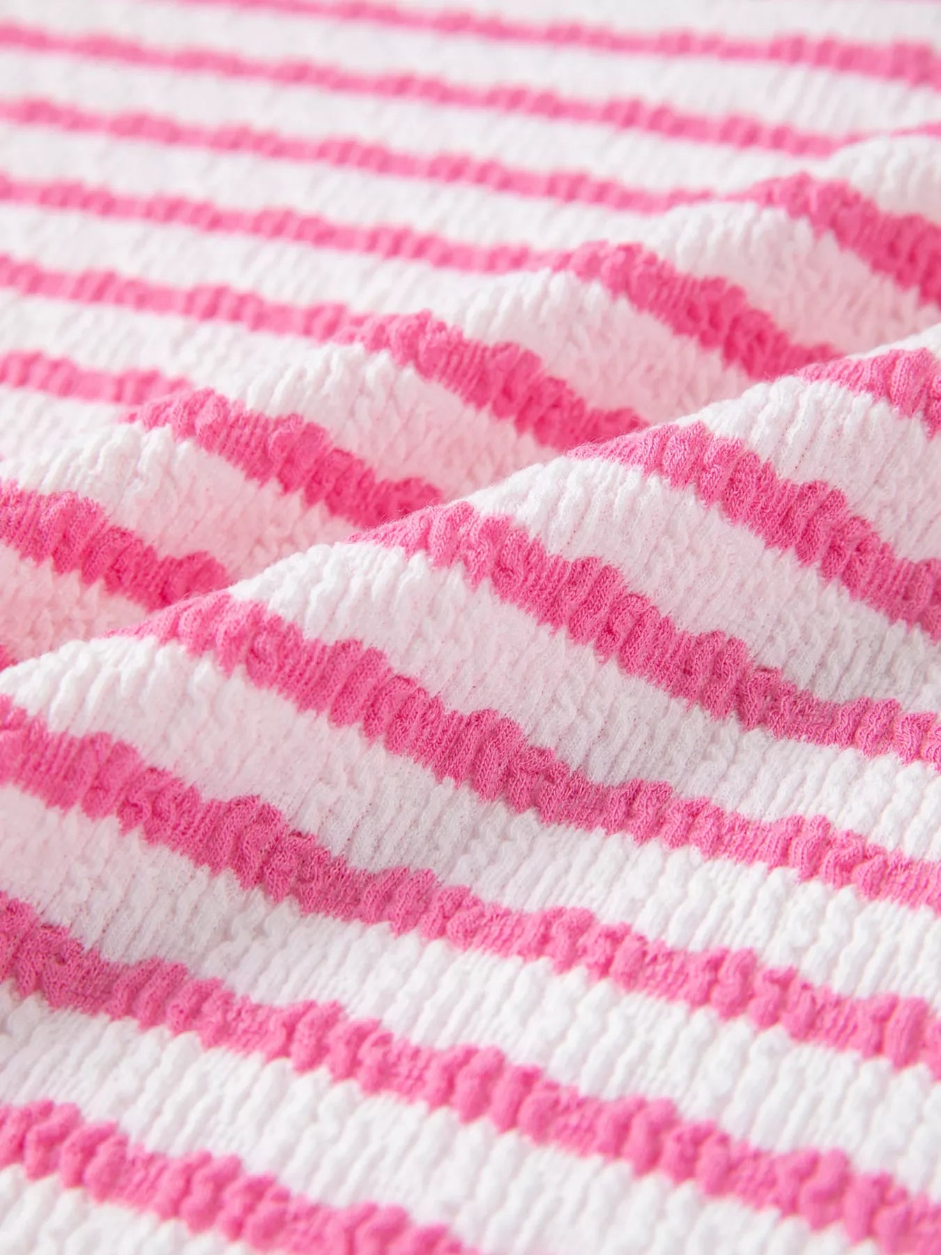 Stripe Textured Knit Contrast Trim V Neck Short Sleeve Top