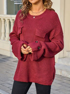 Pocket Detail Round Neck Sweater