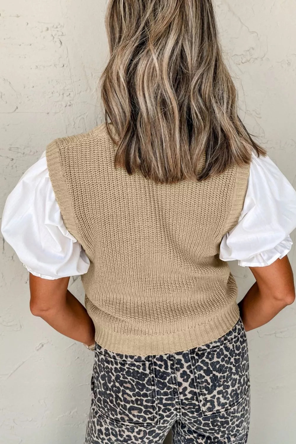 Round Neck Puff Sleeve Sweater