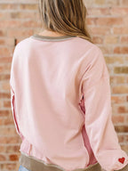 Color Block Patchwork Lovers Embroidered Letter Sweatshirt