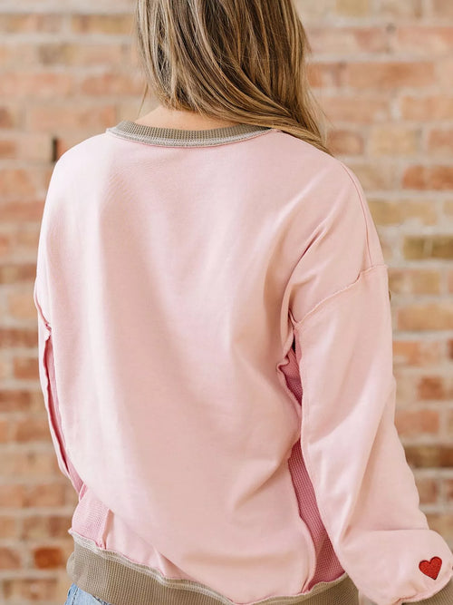 Color Block Patchwork Lovers Embroidered Letter Sweatshirt