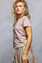 POL Contrast Stitching Round Neck Short Sleeve T-Shirt