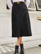 Front Slit Shift High Waist Midi Skirt