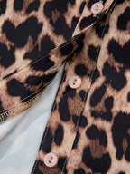 Leopard Print Button Down Lace Trim Short Sleeve Shirt