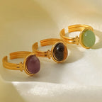 Vintage Natural Stone Gold Plated Adjustable Ring