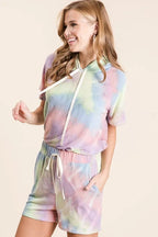 BiBi Tie Dye French Terry Casual Shorts with Twill Tape