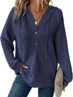Full Size Button Detail Waffle Knit Hoodie Plus Size