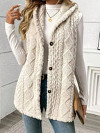 Hooded Button-Up Sherpa Vest Coat