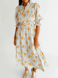 Floral Print Ruffle Trim Smocked Midi Dress