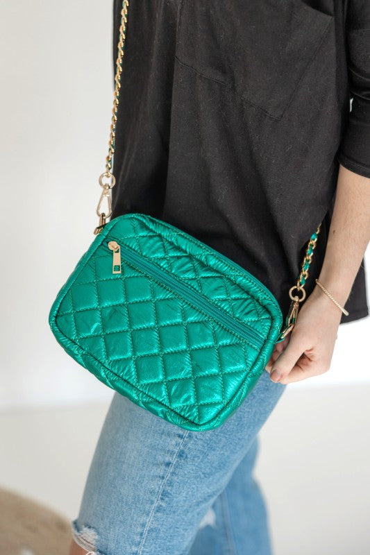SueEllen Quilted Small Crossbody Bag with Gold Cha