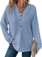 Full Size Button Detail Waffle Knit Hoodie Plus Size
