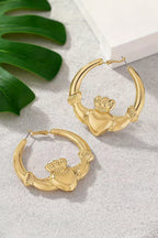 Gold Retro Claddagh Hoop Stainless Plated Earrings