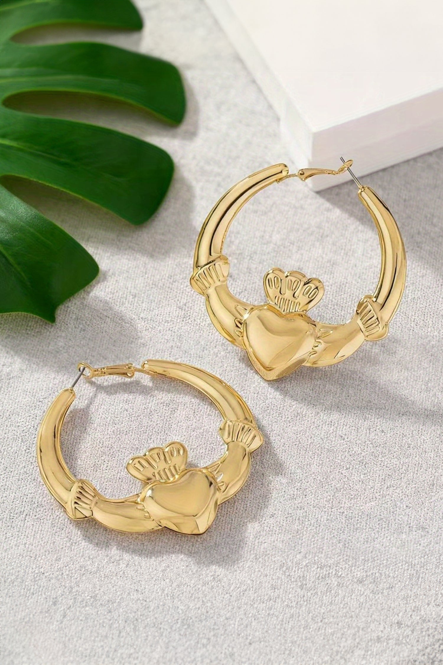 Gold Retro Claddagh Hoop Stainless Plated Earrings