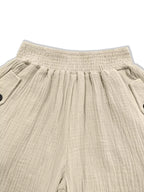 Smocked Textured Casual Pants