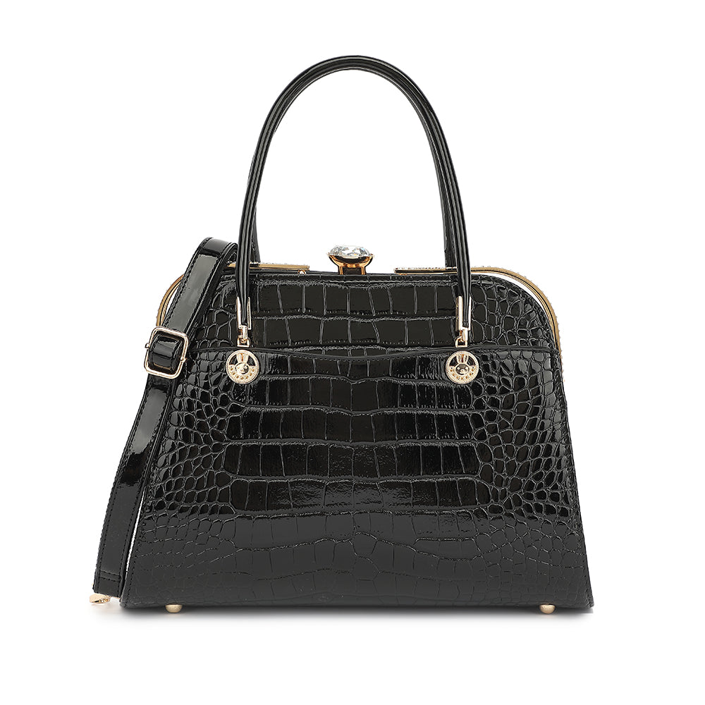 Croco Patent Leather Frame Satchel