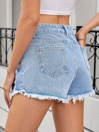 Distressed Raw Hem Denim Shorts