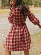 Plaid Smocked Long Sleeve Mini Dress