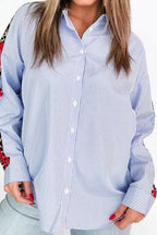 Stripe Contrasted Varsity Stripe Leopard Patchwork Button Down Shirt