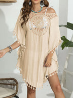 Tassel Crochet Round Neck Cover-Up
