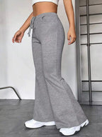 Full Size Casual Drawstring High Waist Flare Pants Plus Size
