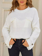 Pocket Detail Round Neck Sweater