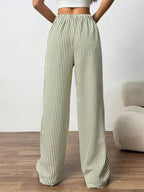 Full Size Striped Drawstring Waist Wide Leg Pants Plus Size