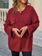 Pocket Detail Round Neck Sweater
