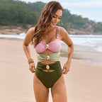 Color Block Sweetheart Neck One-Piece Swimwear
