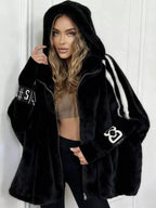 Hooded Faux Fur Striped Trim Outerwear