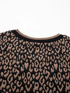 Leopard Print Puffy Bracelet Sleeve Contrast Trim Round Neck Top