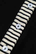 Stripe Detail Polo Collar Half Buttons Tied Short Sleeve Shift Mini Dress