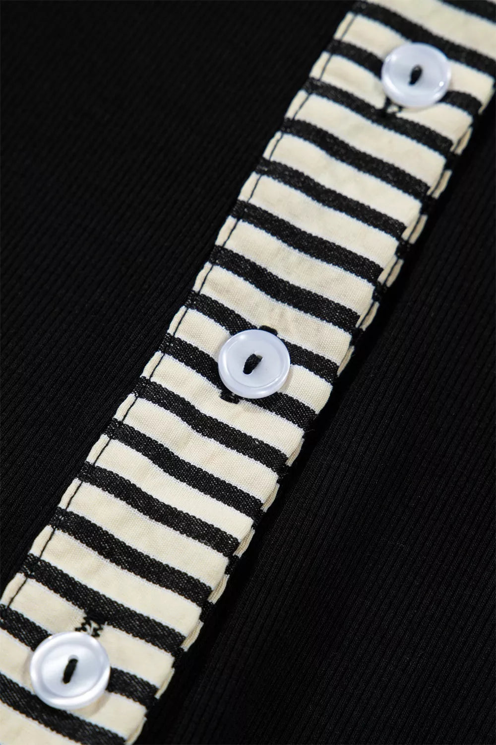 Stripe Detail Polo Collar Half Buttons Tied Short Sleeve Shift Mini Dress
