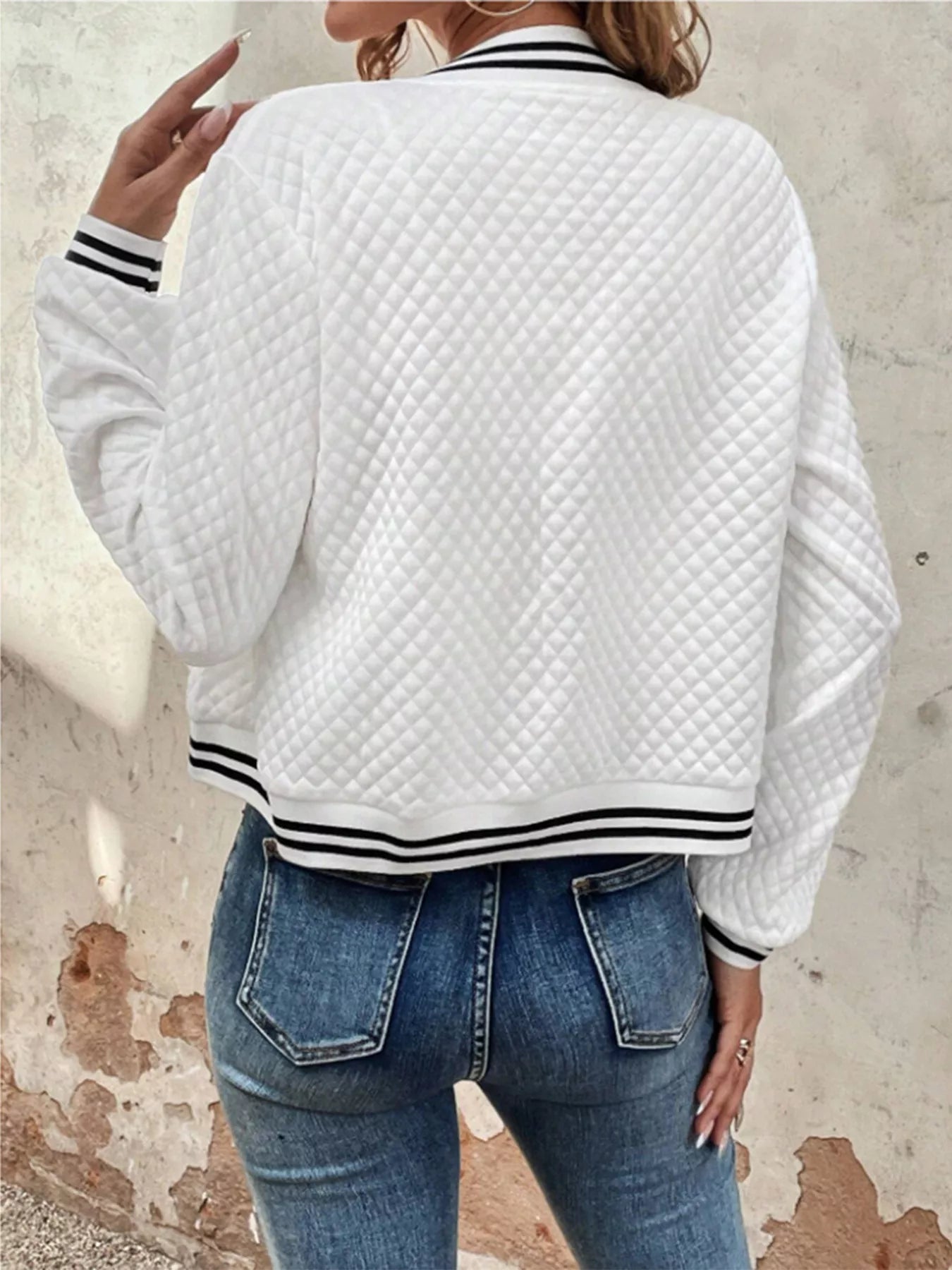 Striped Trim Zip Up Jacket