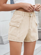 High Waist Cargo Denim Shorts