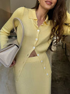 Button Up Knitted Cardigan and Skirt Set