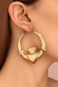 Gold Retro Claddagh Hoop Stainless Plated Earrings