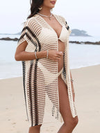Open Front Contrast Openwork Cover-Up