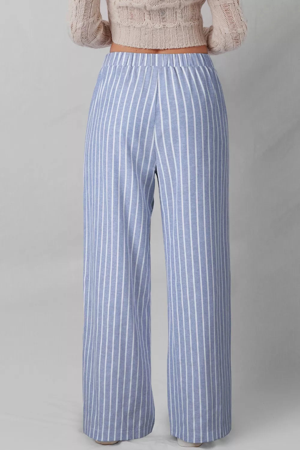Stripe Buttoned Detail Loose Casual Pants