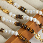 Tiger's Eye Freshwater Pearl 18K Gold-Plated Bead Necklace
