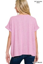 Zenana Soft Melange Hacci Short Sleeve Round Neck Top