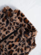 Leopard Zip Up Faux Fur Cropped Vest Coat
