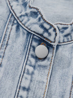Scalloped Trim Patch Pocket Button Front Denim Vest