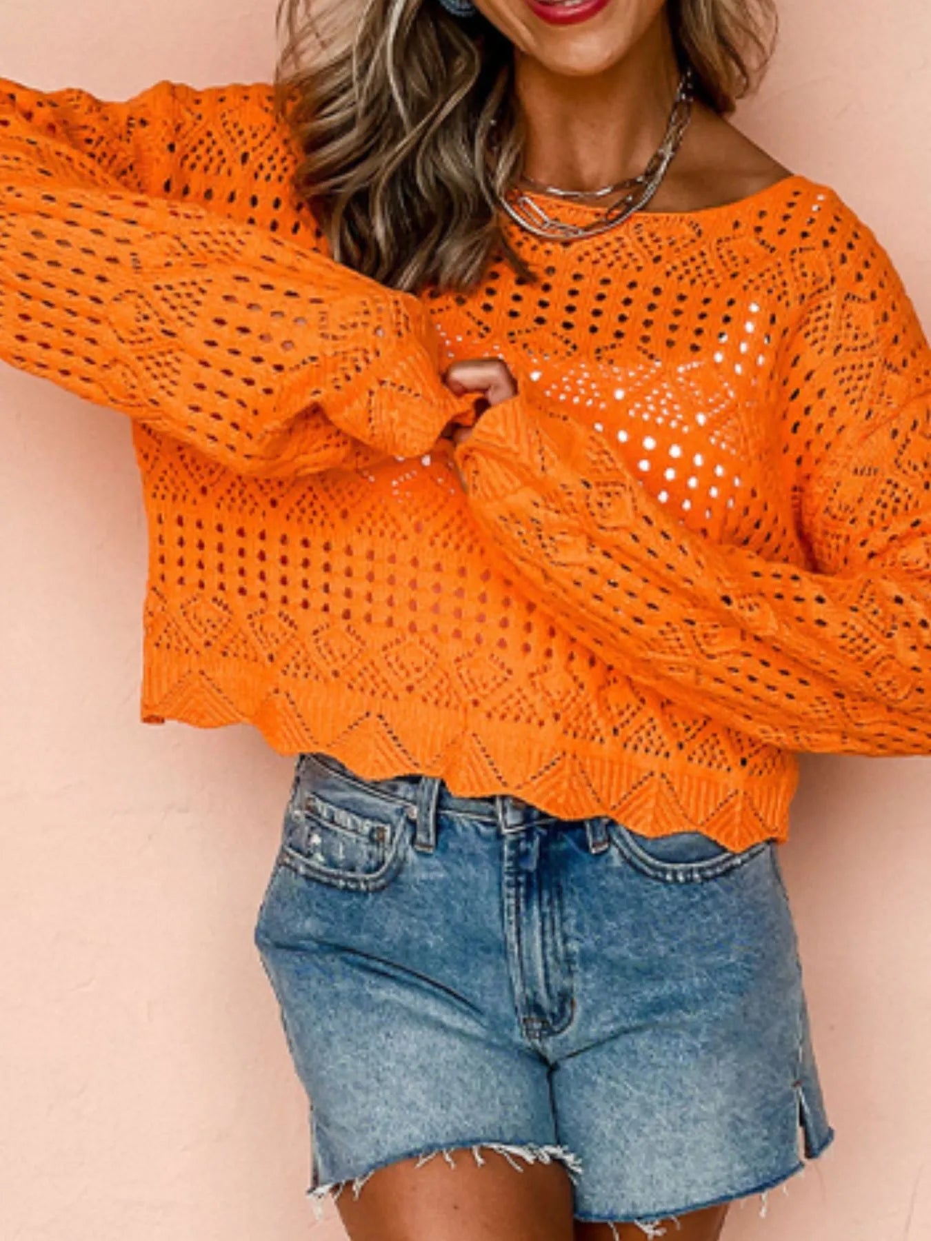 Crochet Boat Neck Knit Cover Up