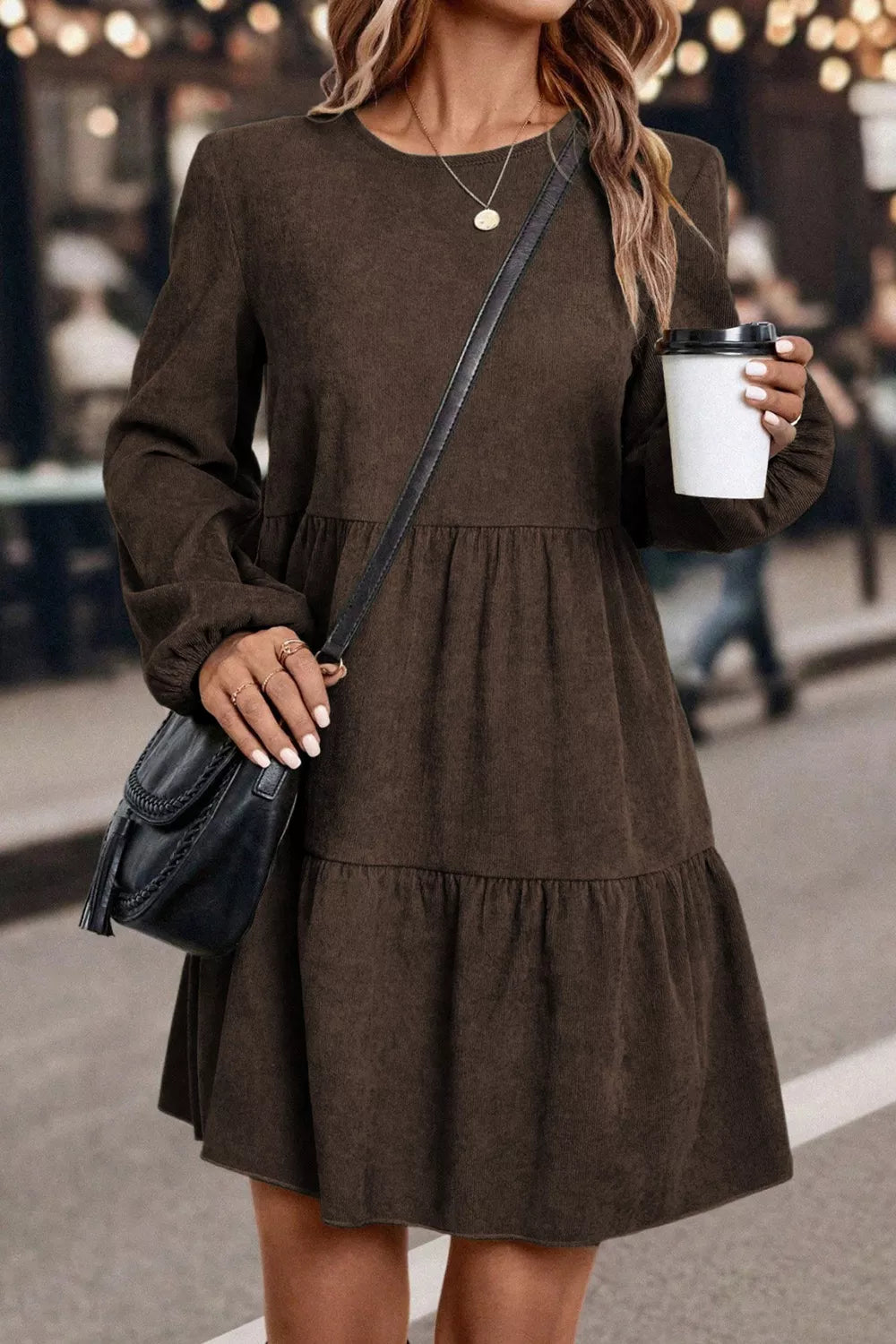 Long Sleeve Tiered Mini Dress
